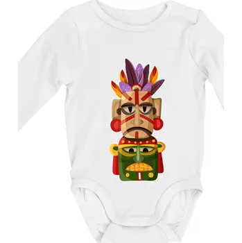 Kojenecký body Mayové maska s peřím - Body kojenecké s dlouhým rukávem - Dlouhý r. do 3 měs ( Bílá )