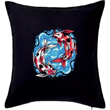Polštář Yin & Yang Koi kapr - červený - Polštář 50x50 - 50x50 - Pouze potah ( Černá )