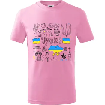 Ukrajina folklor - kreslené obrázky - Tričko dětské bavlněné - 158 cm/12 let ( Růžová )