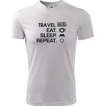 Eat sleep travel - Van - Dětské triko sportovní (dresovina) - 134 cm/8 let ( Bílá )