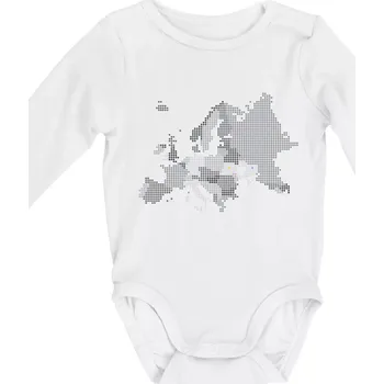 Mapa Evropy - srdce v Ukrajině - Body kojenecké s dlouhým rukávem - Dlouhý r. 6-12 měs ( Bílá )