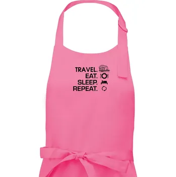 Kuchyňská zástěra Eat sleep travel - Malý přívěs - Pánská zástěra na vaření - Univerzální velikost ( Růžová )