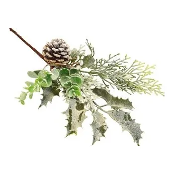 umělá květina Větvička zelená s jinovatkou 33 cm