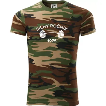 Pánské tričko Silný ročník - Letopočet 1975 - Army CAMOUFLAGE - XS ( Hnědý maskáč )