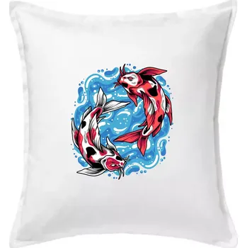Polštář Yin & Yang Koi kapr - červený - Polštář 50x50 - 50x50 - Pouze potah ( Bílá )