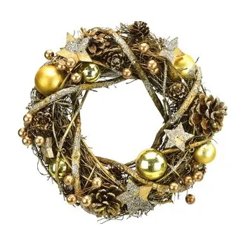 Věnec Věnec proutěný se zlatými dekoracemi Ø24 cm
