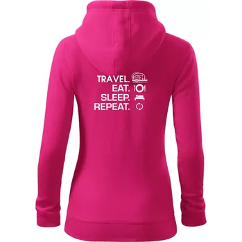 Dámská mikina Eat sleep travel - Malý přívěs - Dámská mikina trendy zipper s kapucí - S ( Purpurová )