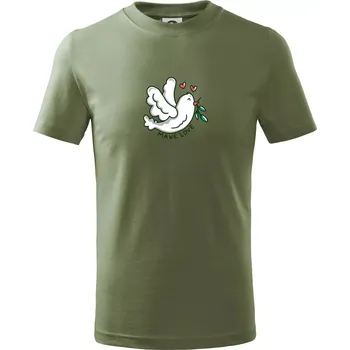 Chlapecké oblečení Holubice míru - make love - Tričko dětské bavlněné - 146 cm/10 let ( Khaki )