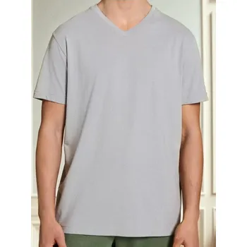 Pánské tričko Sinsay - Tričko s výstřihem do V - šedá - 535EY-09X - 535EY-09X-2XL