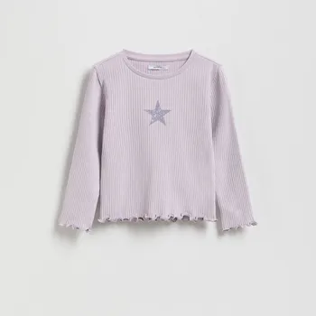 Dívčí tričko Reserved - Žebrované tričko s potiskem - levandulová - 413FT-04X - 413FT-04X-92