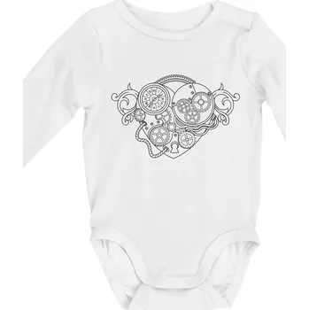 Steampunk srdce kreslené - Body kojenecké s dlouhým rukávem - Dlouhý r. 3-6 měs ( Bílá )