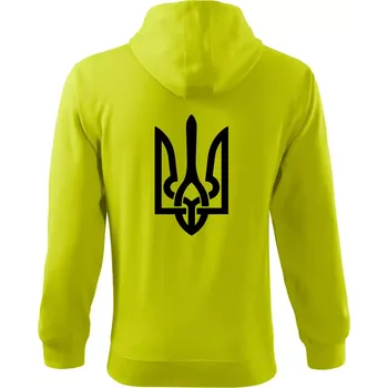Pánská mikina Ukrajina trojzubec velký - Mikina s kapucí na zip trendy zipper - L ( Limetková )
