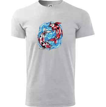 Pánské tričko Yin & Yang Koi kapr - červený - Triko extra velké (5-8XL) - 7XL ( Světlešedý Melír )