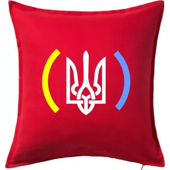 Polštář Ukrajina trojzubec s barvami - Polštář 50x50 - 50x50 - Včetně výplně ( Červená )