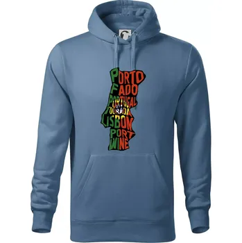 Pánská mikina Mapy - názvy měst - Portugalsko - Mikina pánská Cape s kapucí - 5XL ( Denim )