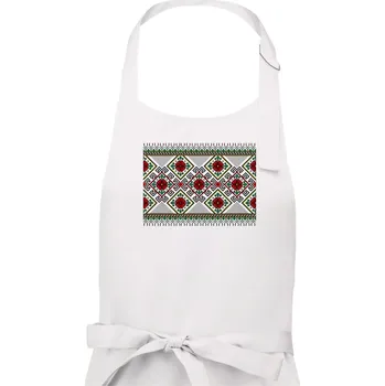 Kuchyňská zástěra Ukrajinský vzor - Červeno Zelený - Pánská zástěra na vaření - Univerzální velikost ( Bílá )