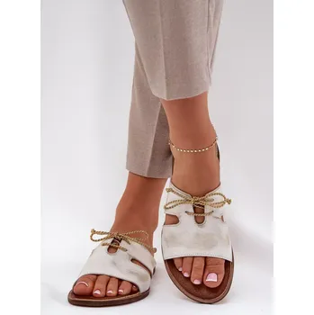 Dámské sandále Dámské pantofle 3022/004 Ecru s hnědou - ZaZOO ecru-hnědá 39