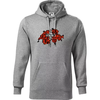 Pánská mikina Mapy - názvy měst - Švýcarsko - Mikina pánská Cape s kapucí - 5XL ( Tmavě šedý melír )