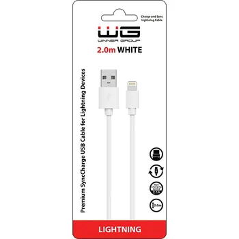Datový kabel WG Datový kabel USB-A_Lightning, 2,4 A, bílý, 2 m