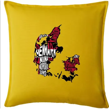 Polštář Mapy - názvy měst - Dánsko - Polštář 50x50 - 50x50 - Pouze potah ( Žlutá )