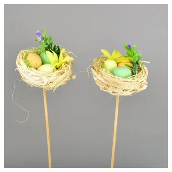 Velikonoční dekorace Hnízdečka s vajíčky zápich 2 ks
