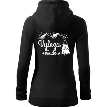 Dámská mikina Vylezu všude - hory - Dámská mikina trendy zipper s kapucí - M ( Černá )