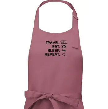 Kuchyňská zástěra Eat sleep travel - Malý přívěs - Dámská zástěra na vaření - Univerzální velikost ( Starorůžová )