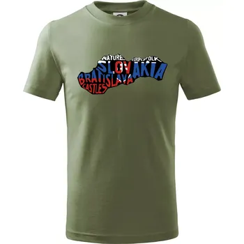 Chlapecké oblečení Mapy - názvy měst - Slovensko - Tričko dětské bavlněné - 104-110cm / 3-4 roky ( Khaki )