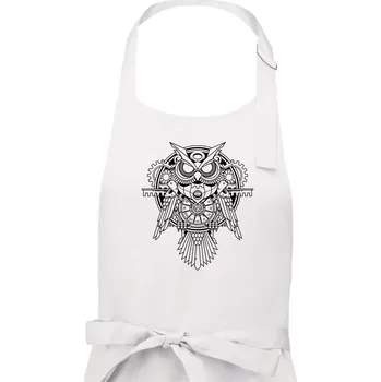 Kuchyňská zástěra Steampunk sova černobílá - Dámská zástěra na vaření - Univerzální velikost ( Bílá )