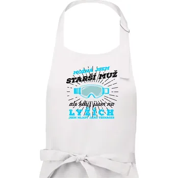 Kuchyňská zástěra Lyže - možná jsem starší muž - Pánská zástěra na vaření - Univerzální velikost ( Bílá )