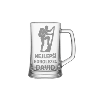Sklenice Půllitr s pískovaným motivem "Nejlepší horolezec" (Půllitr pro sportovce s pískovaným motivem Nejlepší horolezec, skleněný)