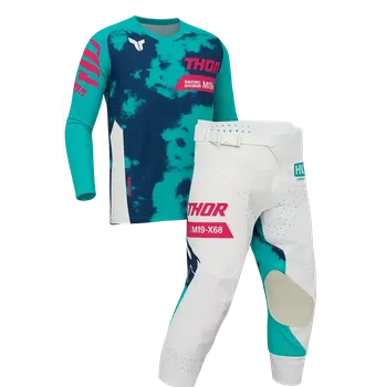 Moto dres Dětský sportovní motokrosový komplet kalhot a dresu THOR LAUNCHMODE RACEWEAR BLEACH barva bílá/aqua (oblečení pro malé závodníky)