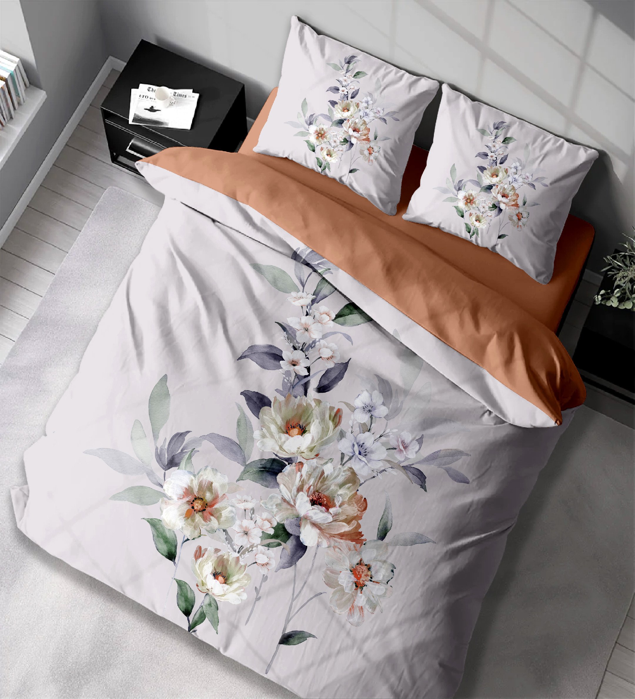 Ložní povlečení bavlněný satén Stanex Hilary (LS408), 140 x 220 + 90 x 70, Zip