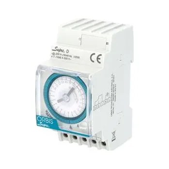 Spínací hodiny Hodiny spínací ORBIS SUPRA D, analog., denní, 2,5mod., bez zálohy, šedé, na DIN lištu