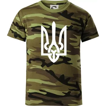 Ukrajina trojzubec velký - Dětské maskáčové triko - 146 cm/10 let ( Zelený maskáč )