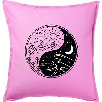Polštář Yin & Yang hory a moře - Polštář 50x50 - 50x50 - Včetně výplně ( Růžová )