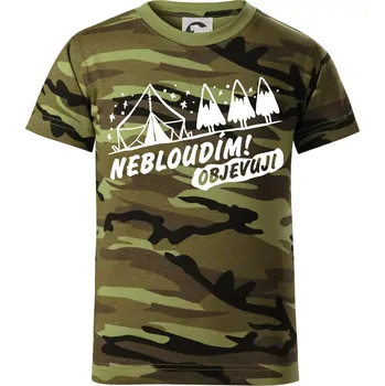 Nebloudím, objevuji - hory - Dětské maskáčové triko - 146 cm/10 let ( Zelený maskáč )