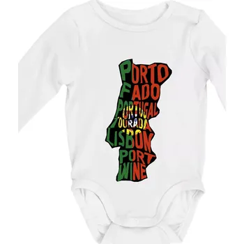 Mapy - názvy měst - Portugalsko - Body kojenecké s dlouhým rukávem - Dlouhý r. 3-6 měs ( Bílá )