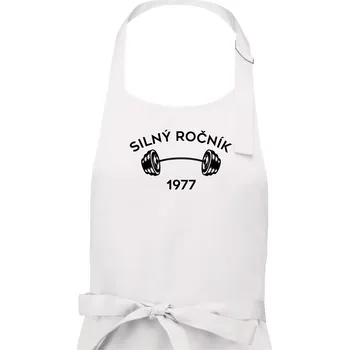 Kuchyňská zástěra Silný ročník - Letopočet 1977 - Pánská zástěra na vaření - Univerzální velikost ( Bílá )