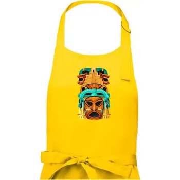 Kuchyňská zástěra Mayové maska s pyramidou - Dámská zástěra na vaření - Univerzální velikost ( Žlutá )