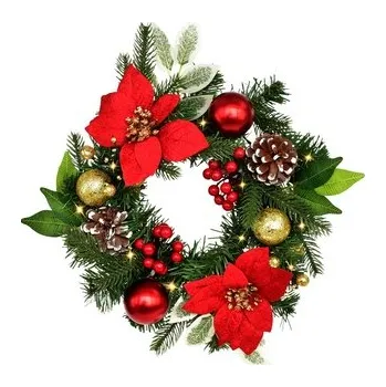 Věnec DOMMIO věnec s červenou poinsetií 10×LED Ø30 cm