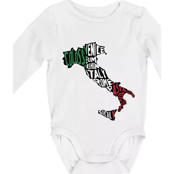 Mapy - názvy měst - Italie - Body kojenecké s dlouhým rukávem - Dlouhý r. 3-6 měs ( Bílá )