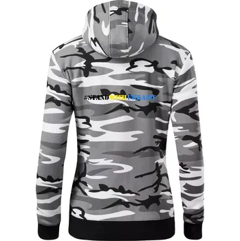 Dámská mikina #StandWithUkraine - Dámská mikina trendy zipper s kapucí - S ( Šedý maskáč )