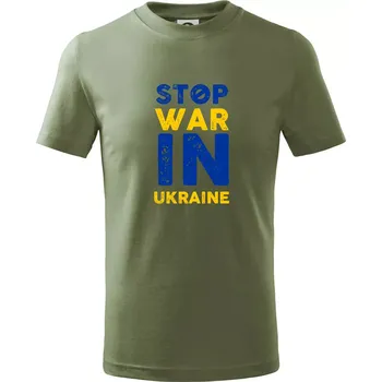 Barevný nápis Stop war in ukraine - Tričko dětské bavlněné - 98 cm / 2 roky ( Khaki )