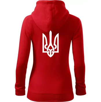 Dámská mikina Ukrajina trojzubec velký - Dámská mikina trendy zipper s kapucí - S ( Červená )