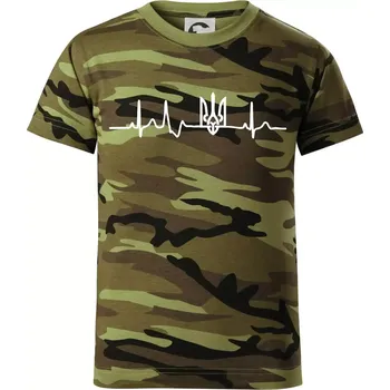 Ekg Ukrajina trojzubec - Dětské maskáčové triko - 104-110cm / 3-4 roky ( Zelený maskáč )