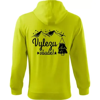 Pánská mikina Vylezu všude - hory - Mikina s kapucí na zip trendy zipper - 2XL ( Limetková )