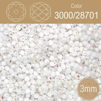 Módní doplněk Korálky BROUŠENÉ 3mm. Barva 3000/28701 neprůhledná bílá s pokovem. Balení 150Ks.
