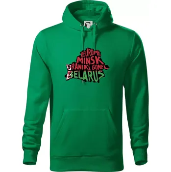 Pánská mikina Mapy - názvy měst - Bělorusko - Mikina pánská Cape s kapucí - 5XL ( Středně zelená )