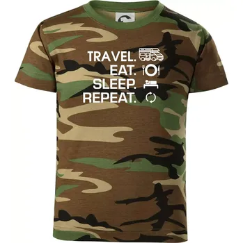 Chlapecké oblečení Eat sleep travel - alkovna - Dětské maskáčové triko - 134 cm/8 let ( Hnědý maskáč )